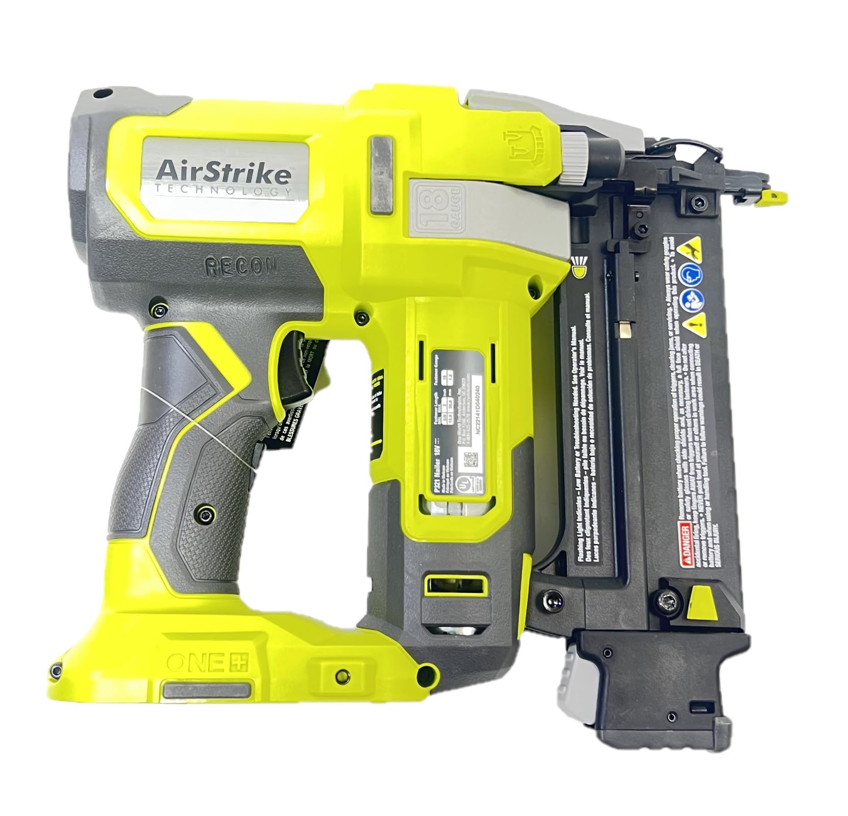 RYOBI P321 nose detail for tight-spot nailing