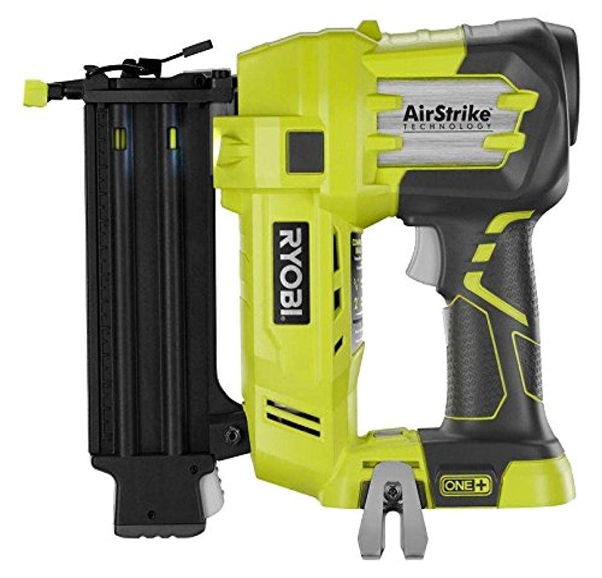 RYOBI 18V ONE+ AirStrike brad nailer ready for cordless fast nailing in woodworking projects.