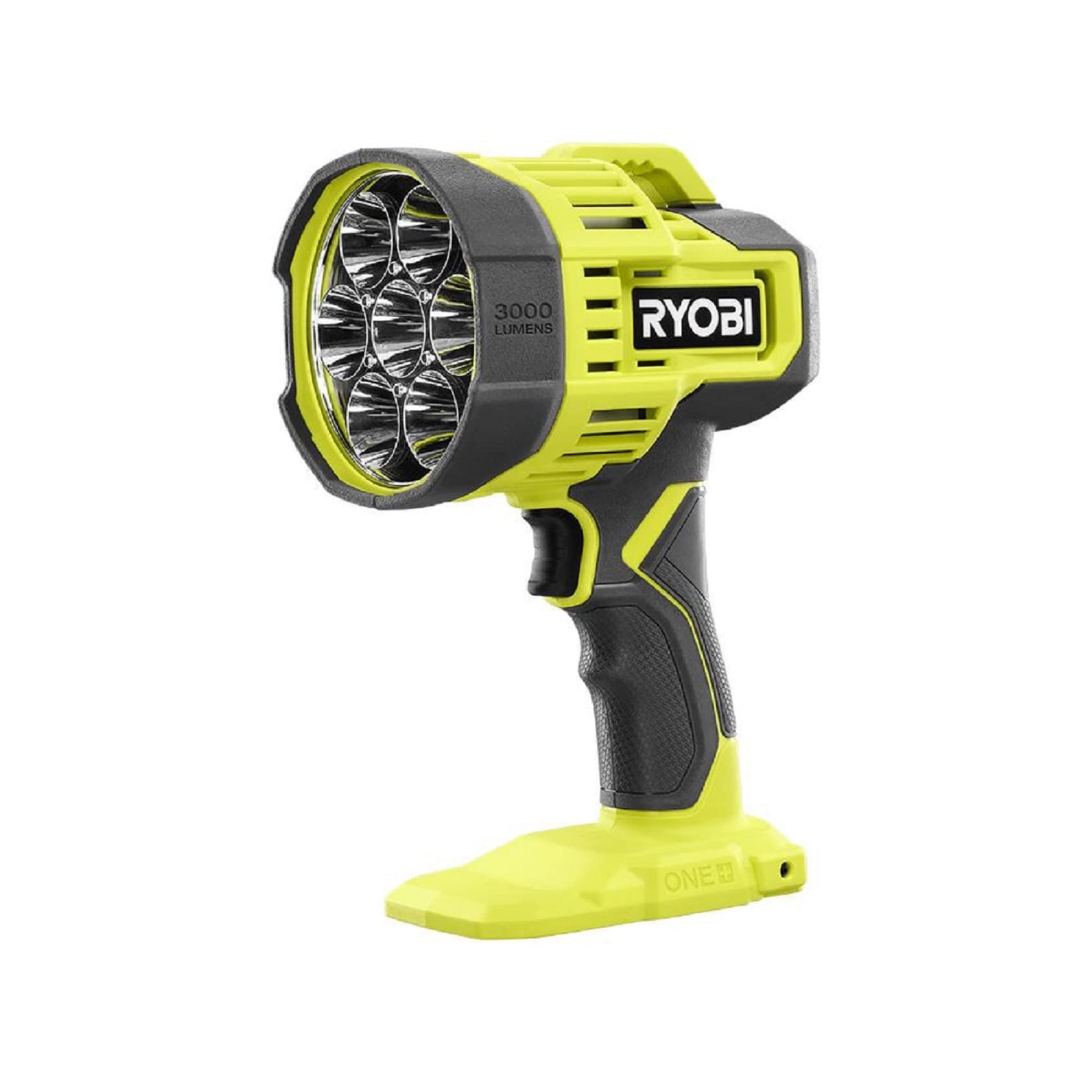 RYOBI 18V ONE+ LED Spotlight with 650-yard beam for long-range outdoor tasks.
