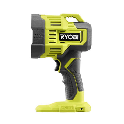 RYOBI 18V ONE+ LED Spotlight with hanging loop for easy storage and flexible placement.