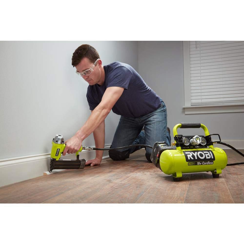 RYOBI 18V ONE+ 1-Gallon air compressor compact design for easy transport.