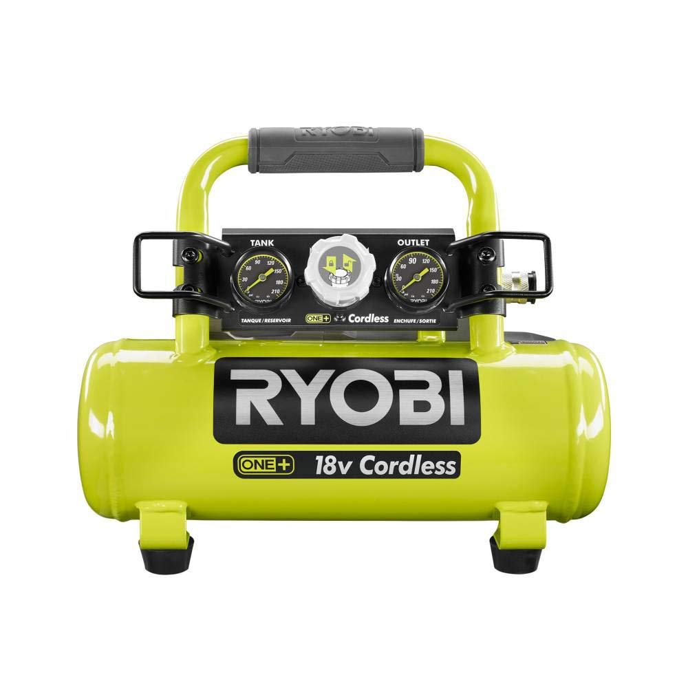 RYOBI 18V ONE+ 1-Gallon air compressor demonstrates cordless portability for on-the-go tasks.