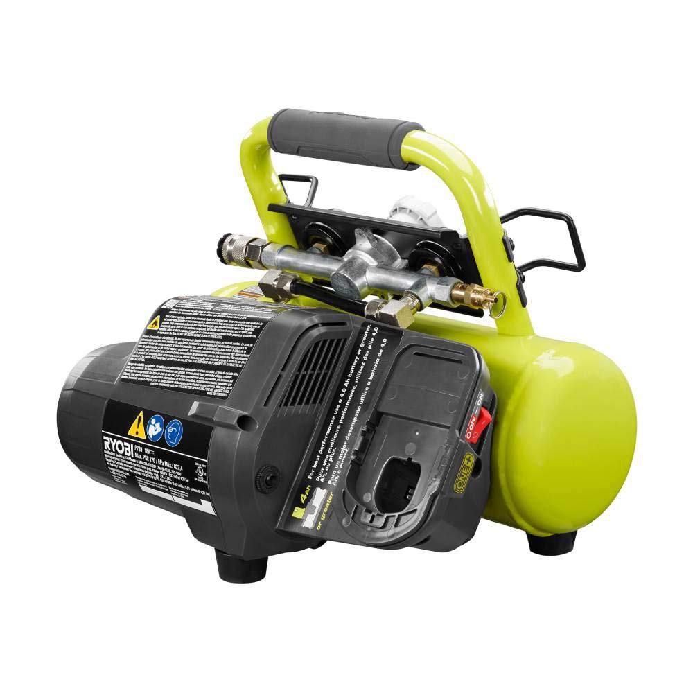 RYOBI 18V ONE+ 1-Gallon air compressor with nailer adapter ready.