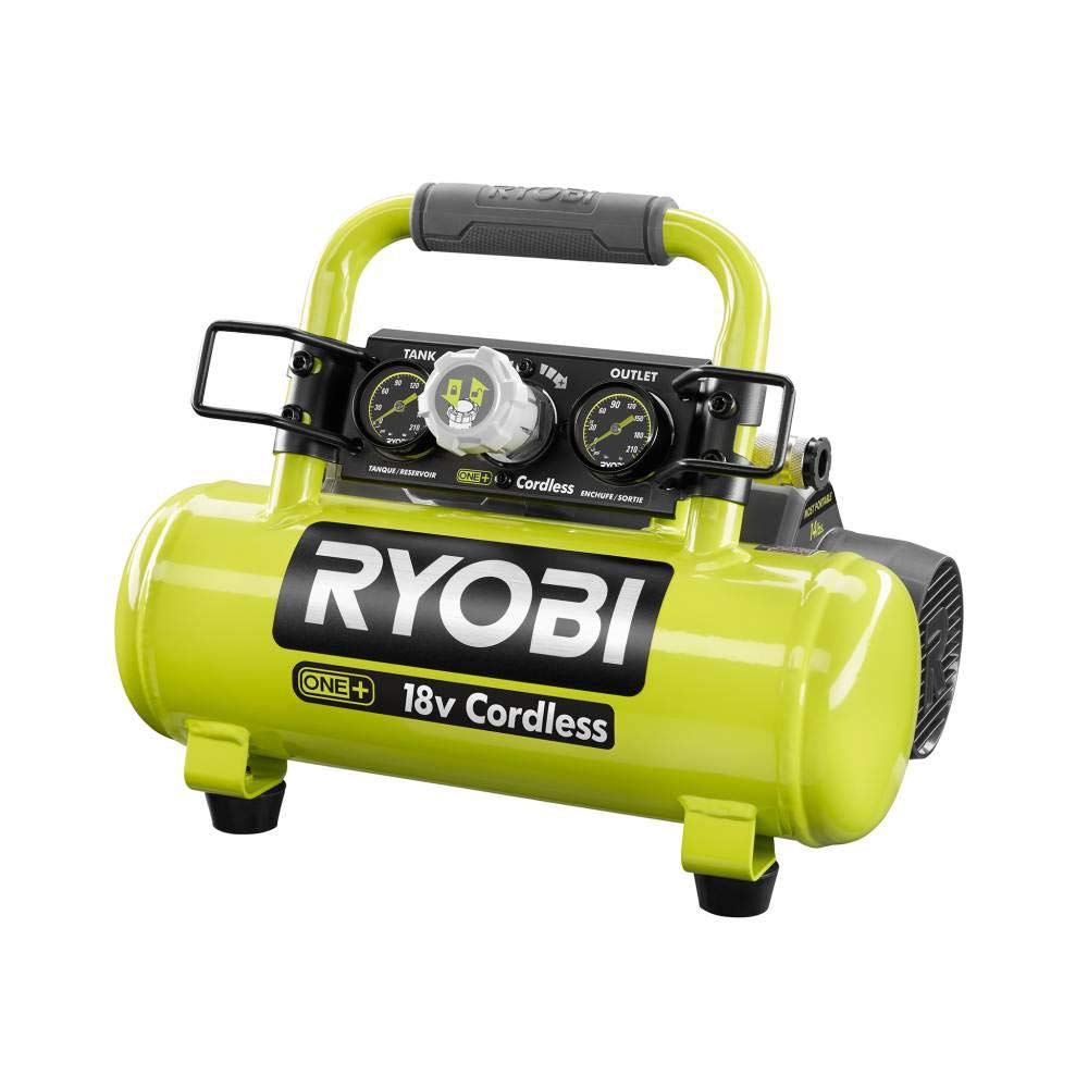 RYOBI 18V ONE+ 1-Gallon air compressor regulator keeps precise PSI for stable inflation.