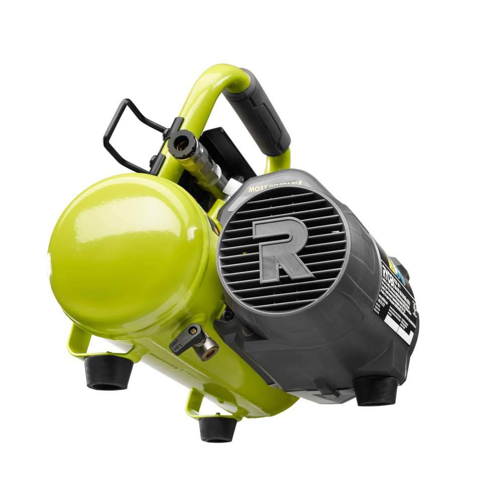 RYOBI 18V ONE+ 1-Gallon air compressor inflates tires quickly on roadside.