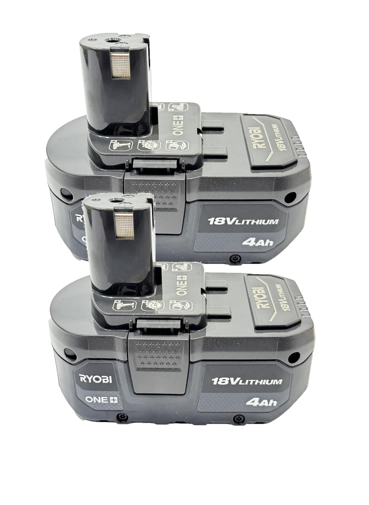RYOBI 18V ONE+ 4Ah battery in dual-pack for extended run time.