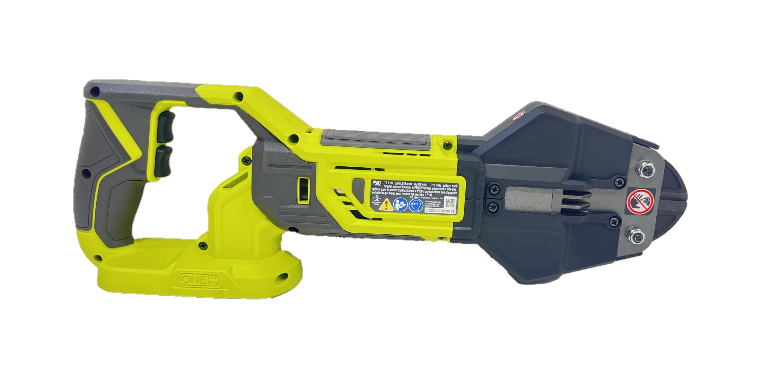 RYOBI 18V ONE+ bolt cutter connected to battery for power on demand