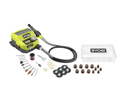 RYOBI 18V Rotary Tool Station front view with flexible shaft for precision.