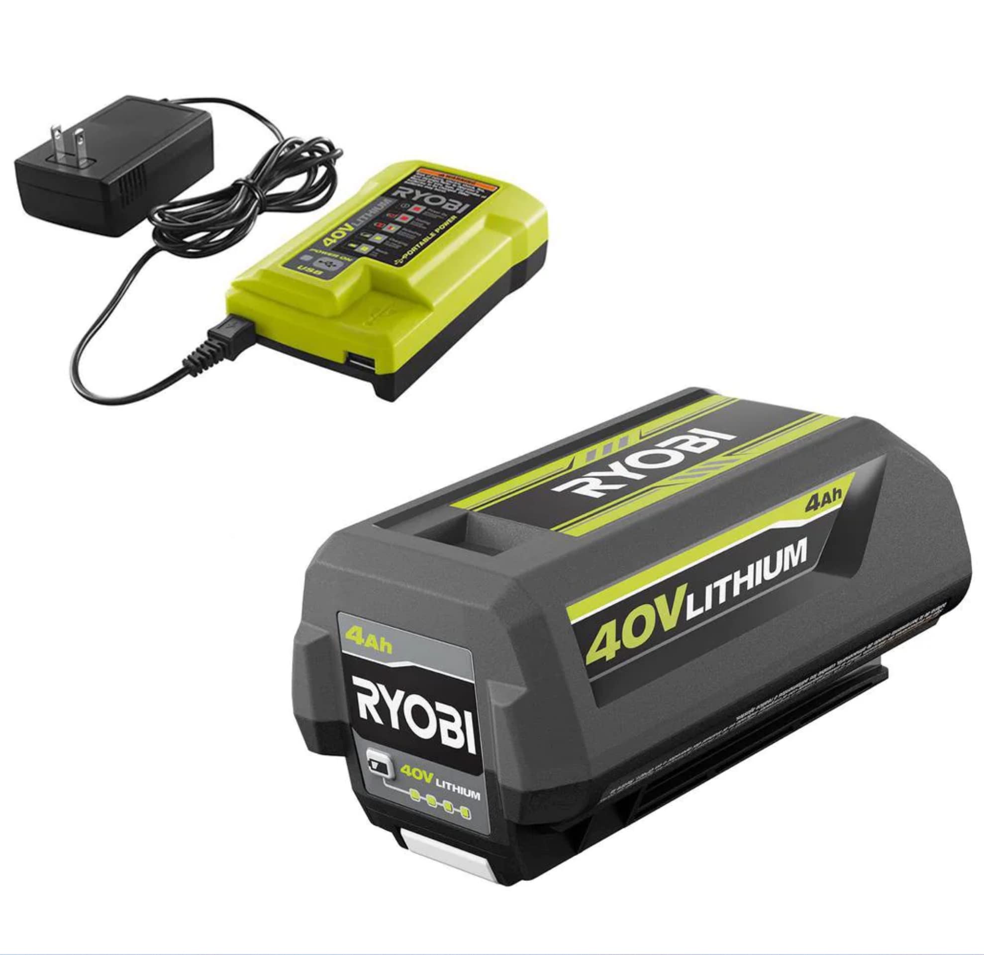 RYOBI 40V 4.0Ah battery delivers extended runtime for lawn and garden tools.