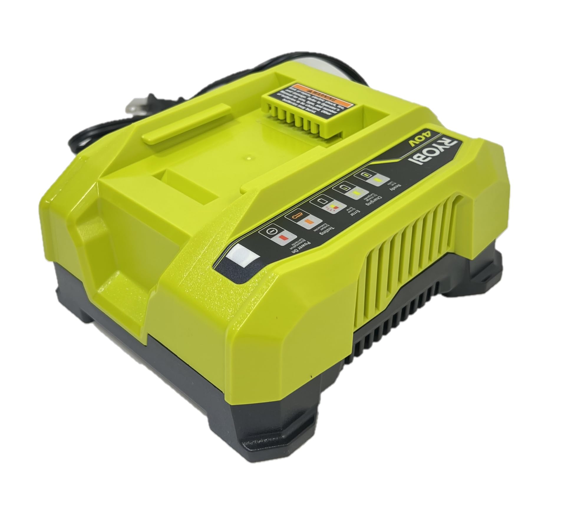 RYOBI OP406A 40V compatibility ensures all packs charge smoothly.