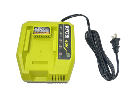 RYOBI 40V fast charger mounted on wall for tidy storage