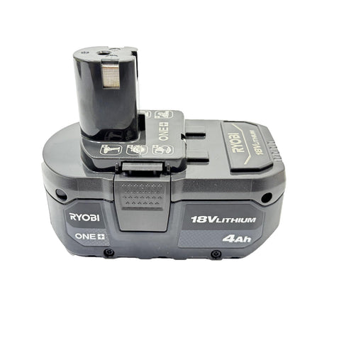 RYOBI 4Ah battery label highlights capacity for extended tool performance.