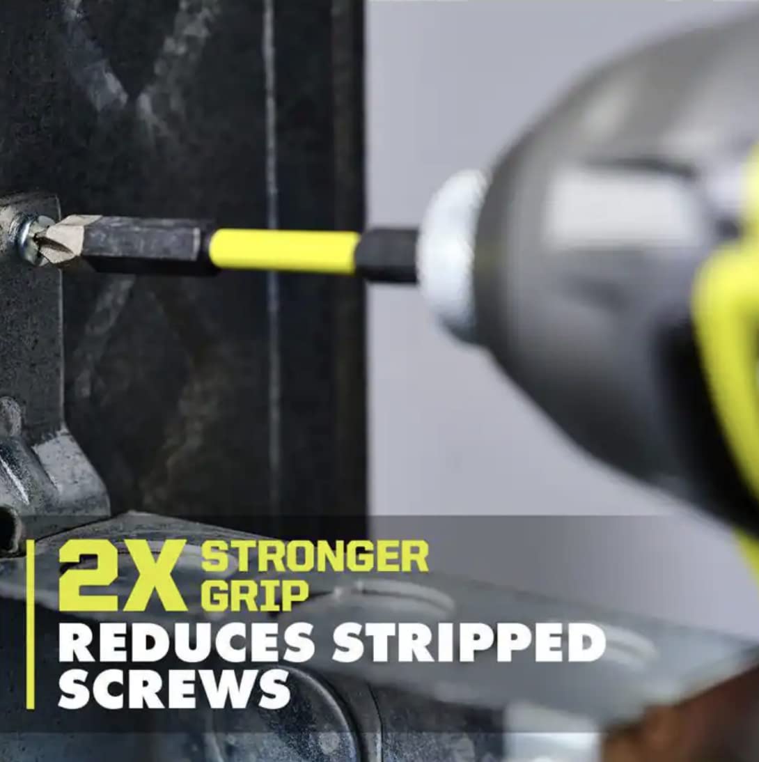 RYOBI diamond-grit impact bits close-up highlighting longer life and grip