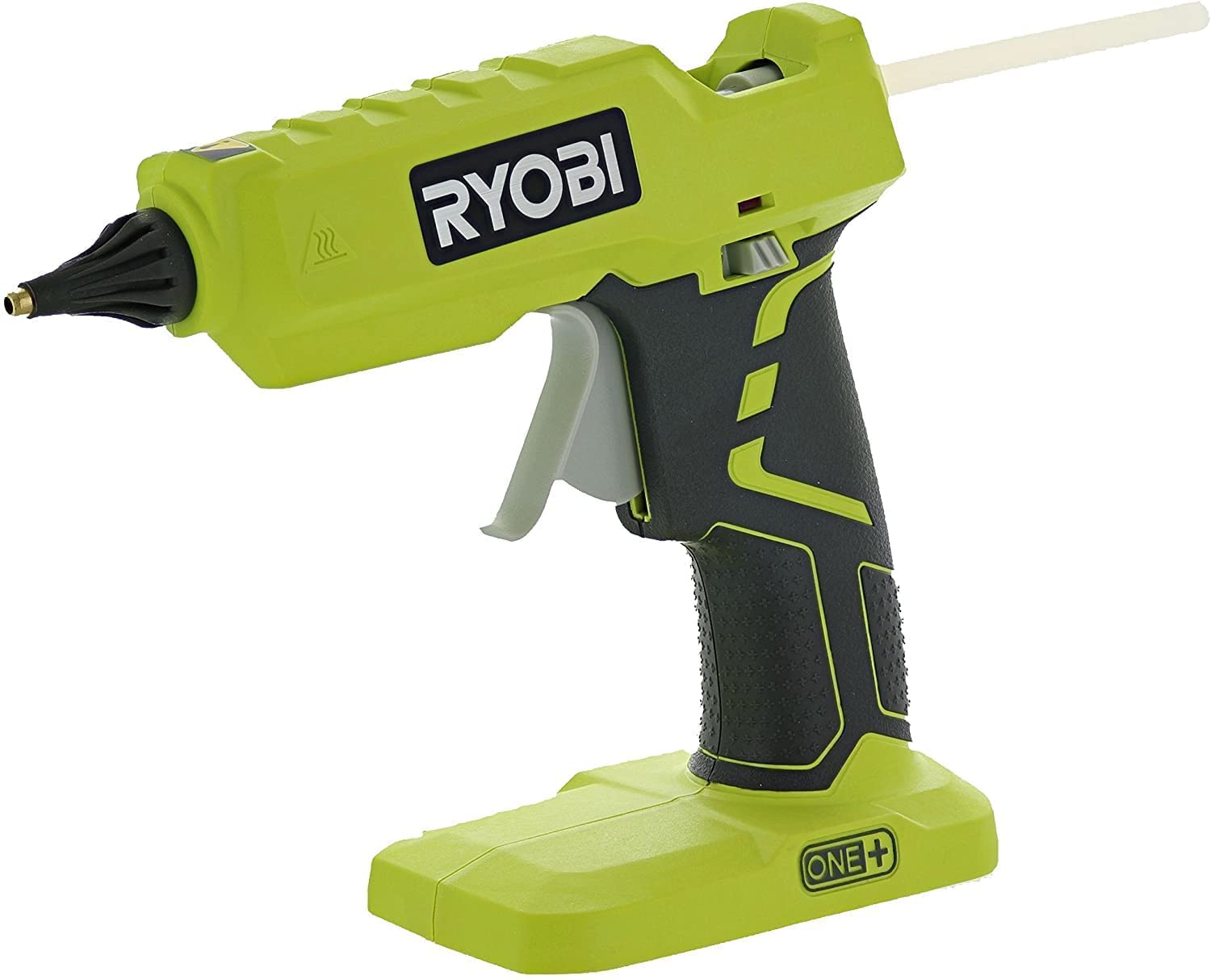 RYOBI ONE+ glue gun with LED indicator shows ready status for precise work.