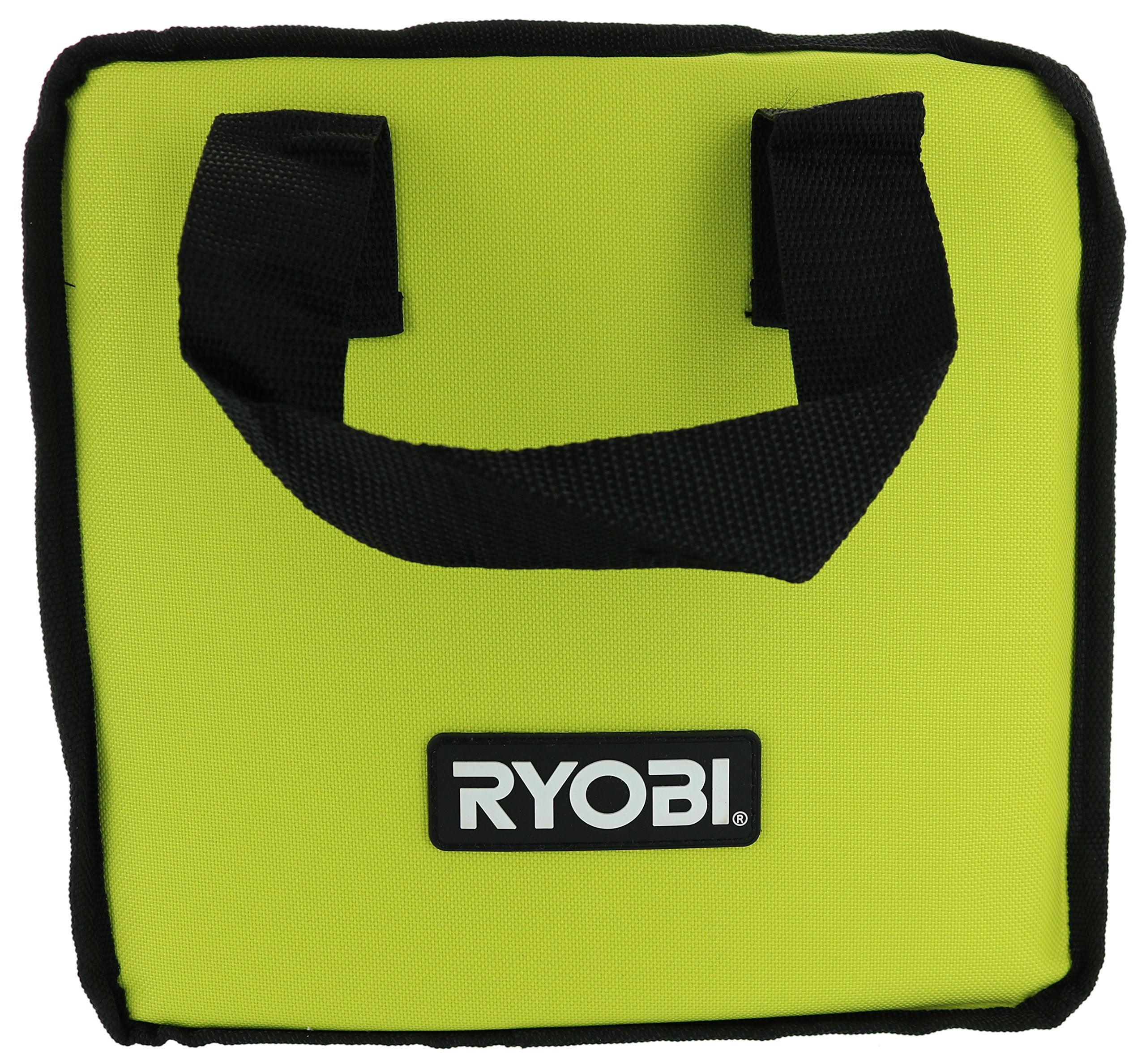 RYOBI lime green tool bag interior divider keeps tools organized during projects.