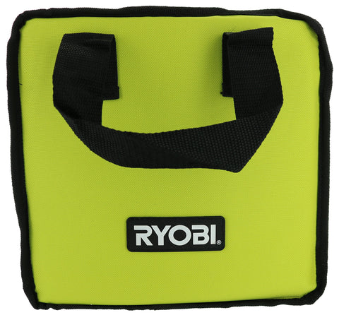 RYOBI lime green tool bag interior divider keeps tools organized during projects.