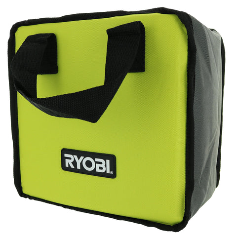 RYOBI lime green tool bag with open compartments for quick tool access.