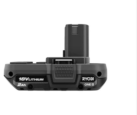 RYOBI ONE+ 18V 2Ah battery with LED fuel gauge clearly indicating remaining runtime.