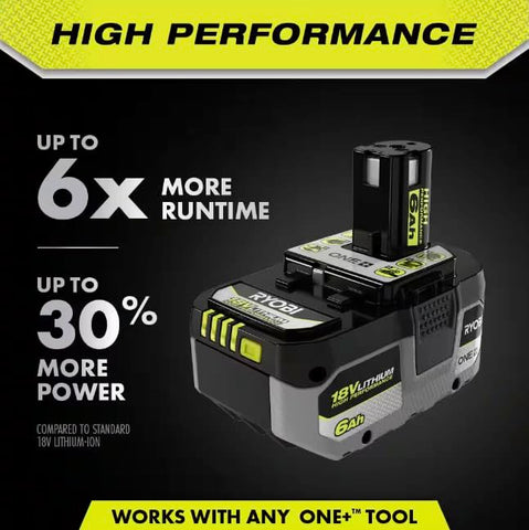 RYOBI ONE+ 18V 6.0 Ah battery in use with a cordless tool