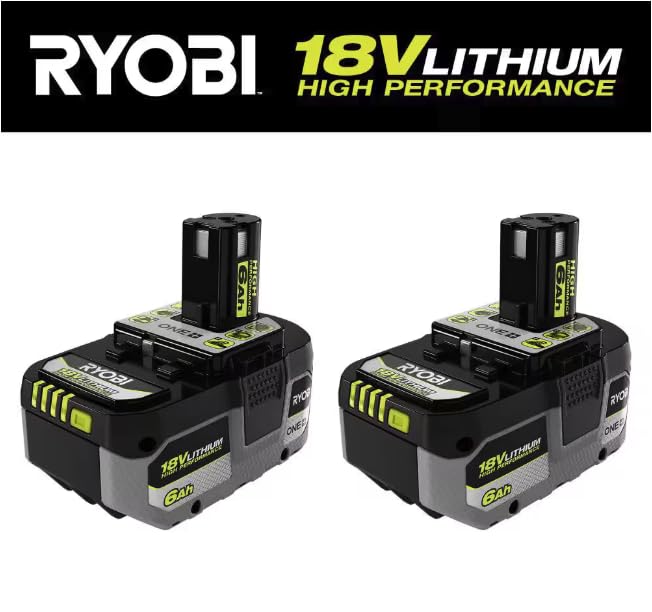RYOBI ONE+ 18V 6.0 Ah battery LED fuel gauge shows remaining runtime