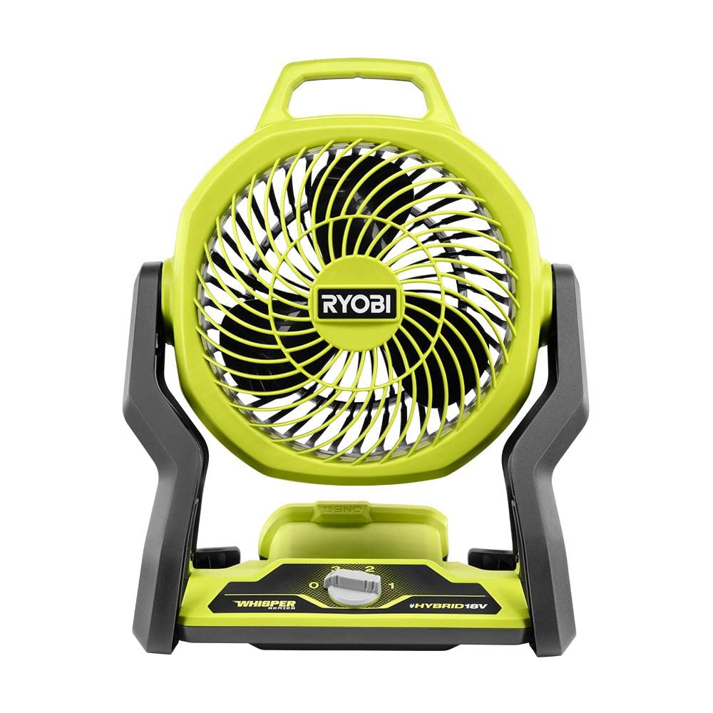 RYOBI ONE+ 18V Whisper Series fan side view for compact personal cooling