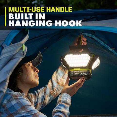 RYOBI ONE+ 360° light offers four brightness modes for versatile tasks.