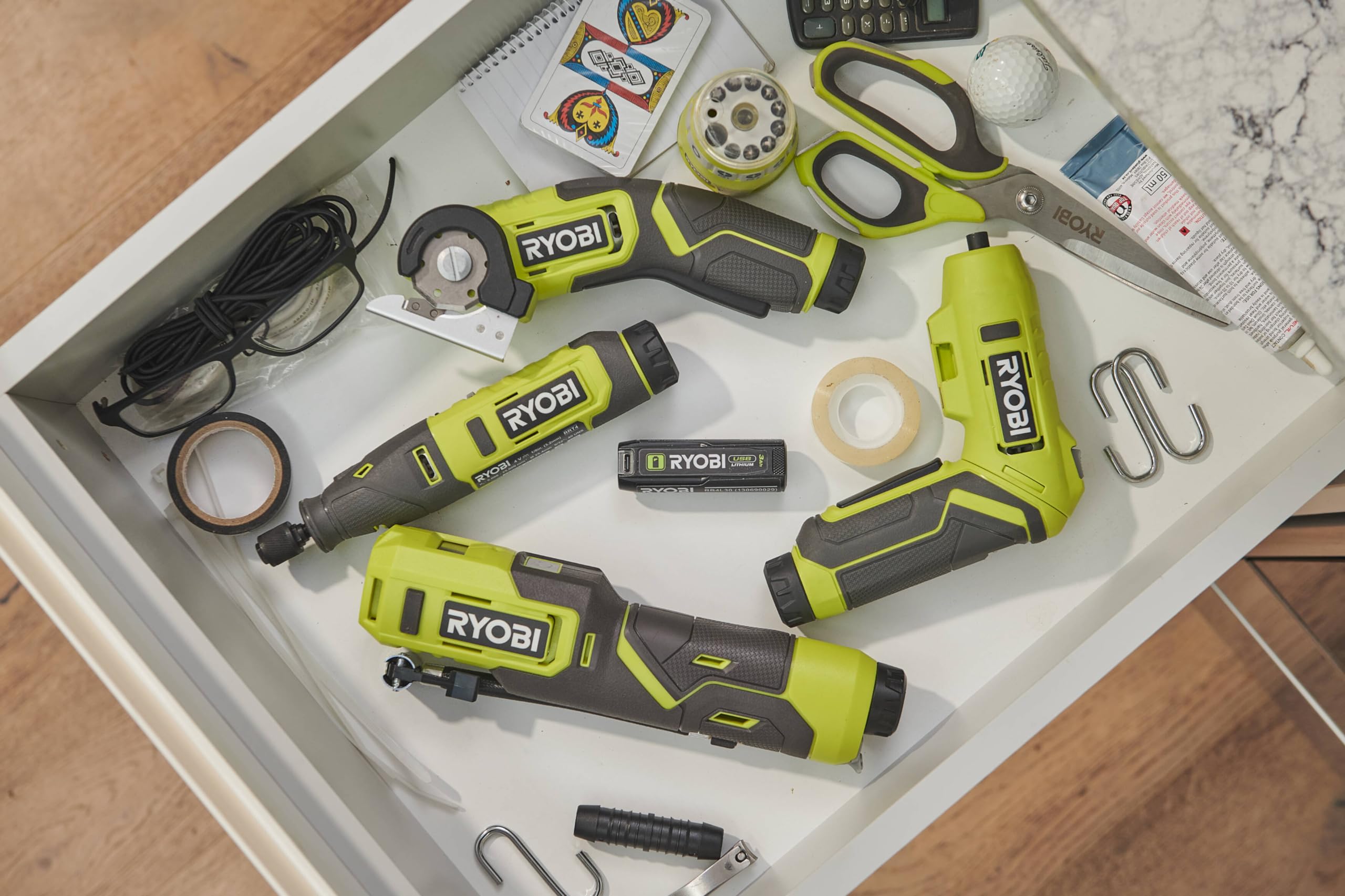 RYOBI ONE+ screwdriver aiding toy assembly with compact, safe handling.