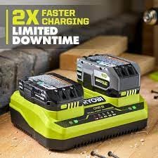 RYOBI ONE+ Dual-Port Charger back view highlights two charging ports.