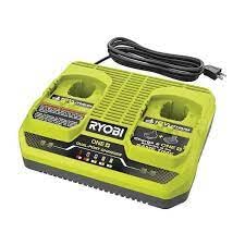 RYOBI ONE+ Dual-Port Charger front view shows two bays for batteries.