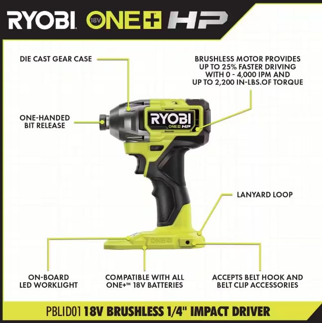 Close-up of Ryobi brushless motor in HP 18V tool for durability