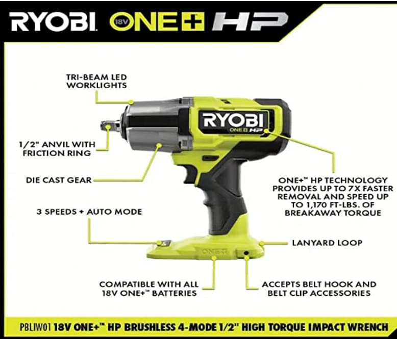 RYOBI ONE+ HP 4-mode control highlights versatile speeds for automotive tasks.