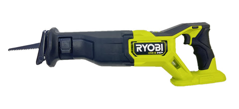 RYOBI ONE+ HP brushless reciprocating saw with on-board LED light illuminating the work area.