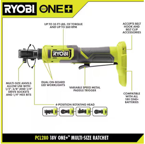 RYOBI PCL280B anvil switch shows interchangeable drive sizes for flexibility