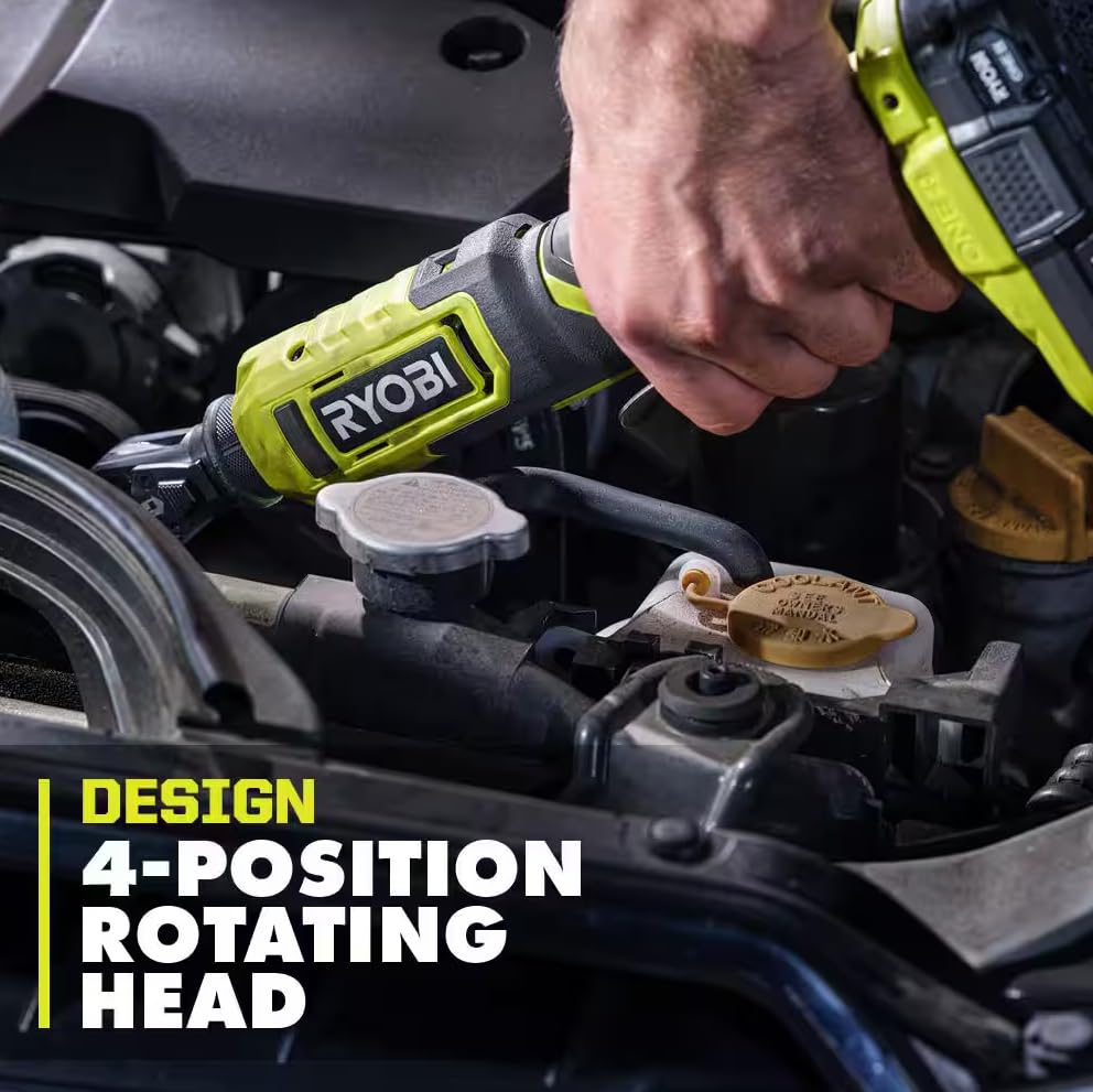 RYOBI ONE+ Multi-Size Ratchet dual on-board LEDs illuminate workspace