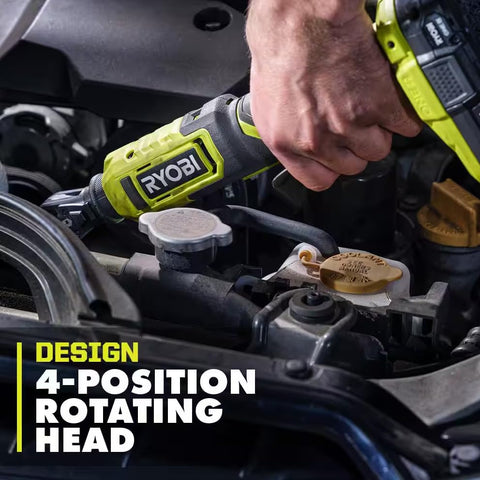 RYOBI ONE+ Multi-Size Ratchet dual on-board LEDs illuminate workspace