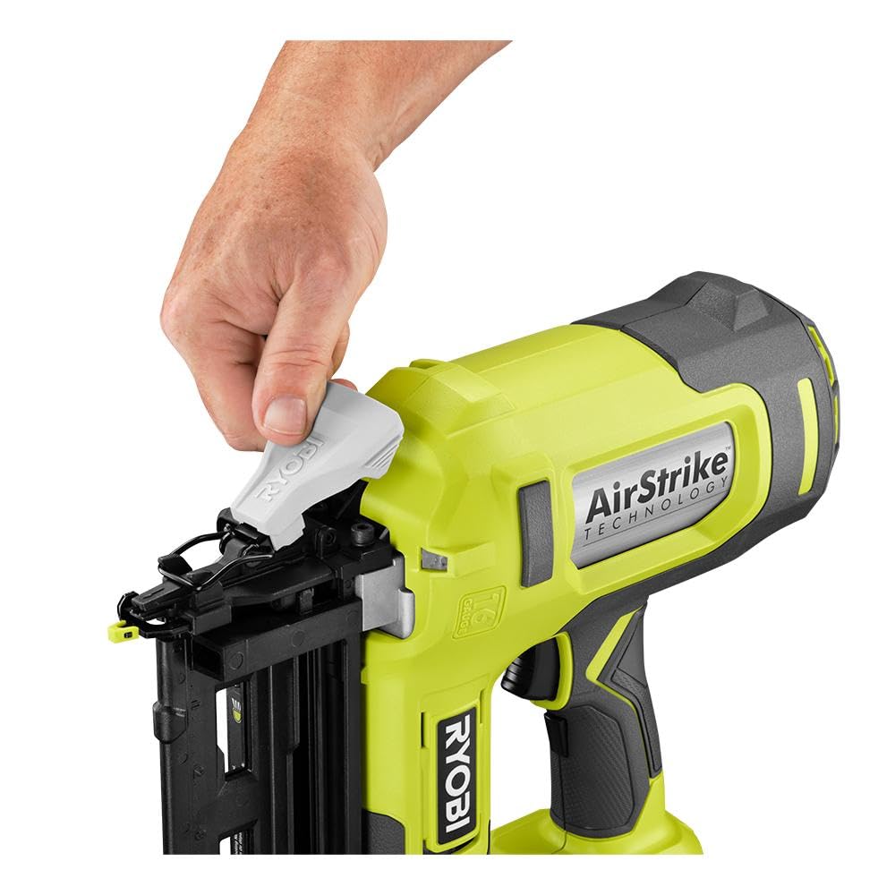 RYOBI ONE+ P326 in action on crown molding showing smooth, precise nail seating.