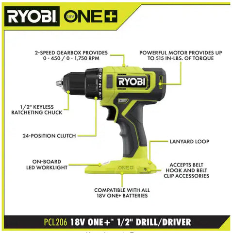 RYOBI ONE+ PCL206 chuck closeup; reliable bit retention for precise driving.