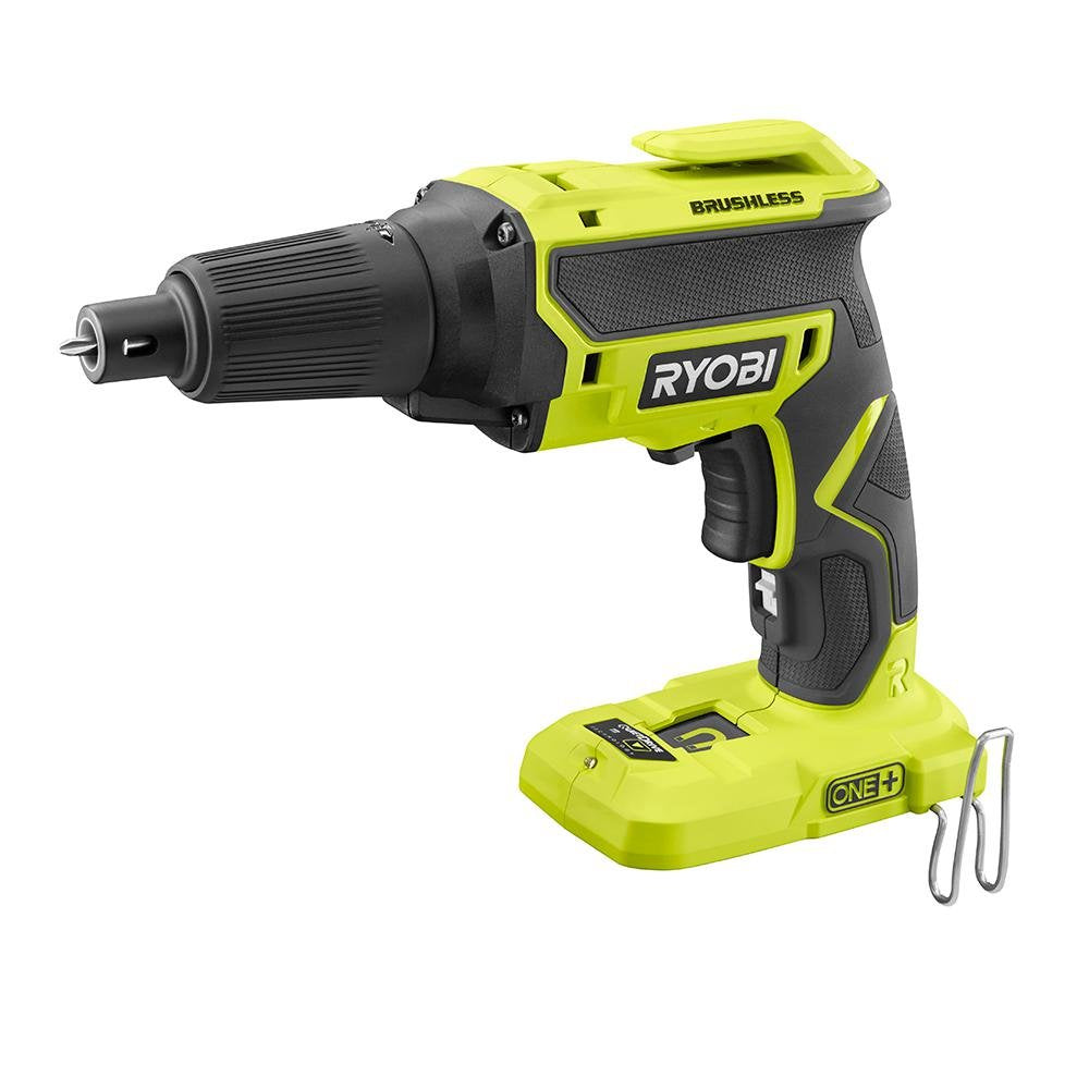 RYOBI 18V ONE+ brushless motor screw gun for extended runtime.