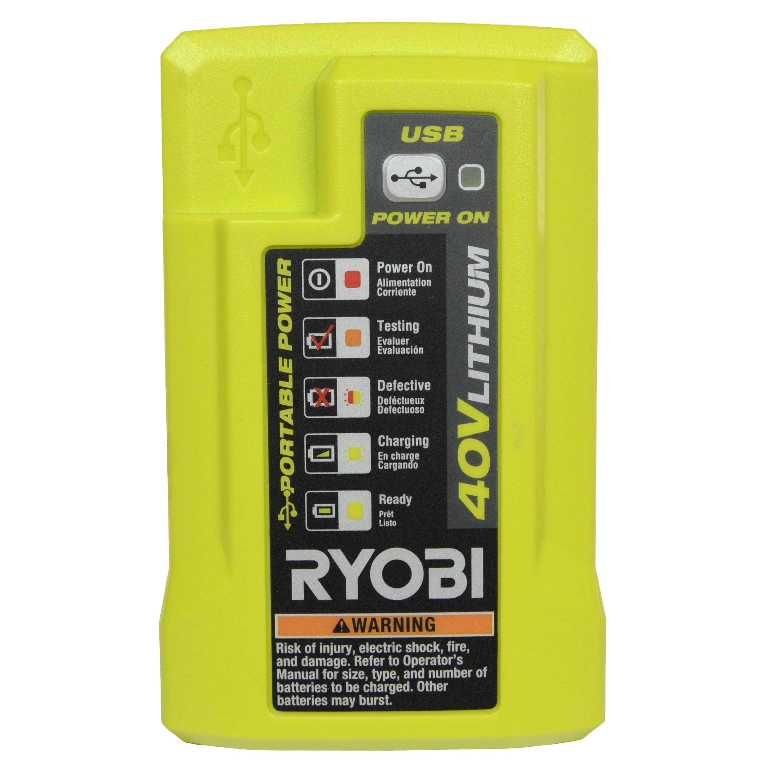 RYOBI OP404 battery charger wall-mount setup for space-saving storage.