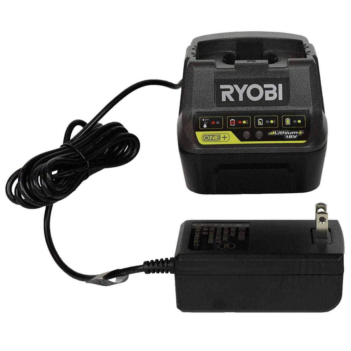 RYOBI P118B 18V battery charger front view with fast charging capability