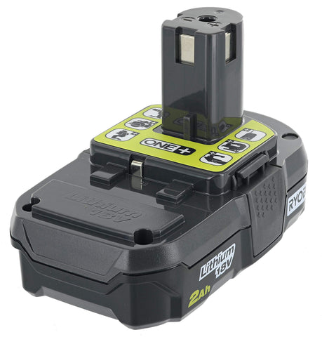 RYOBI P190 battery front view highlighting compact design for easier handling