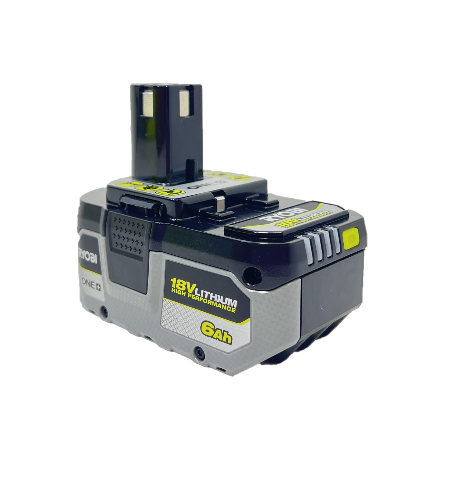 RYOBI P193 6.0Ah battery quick-release button in action for quick swaps