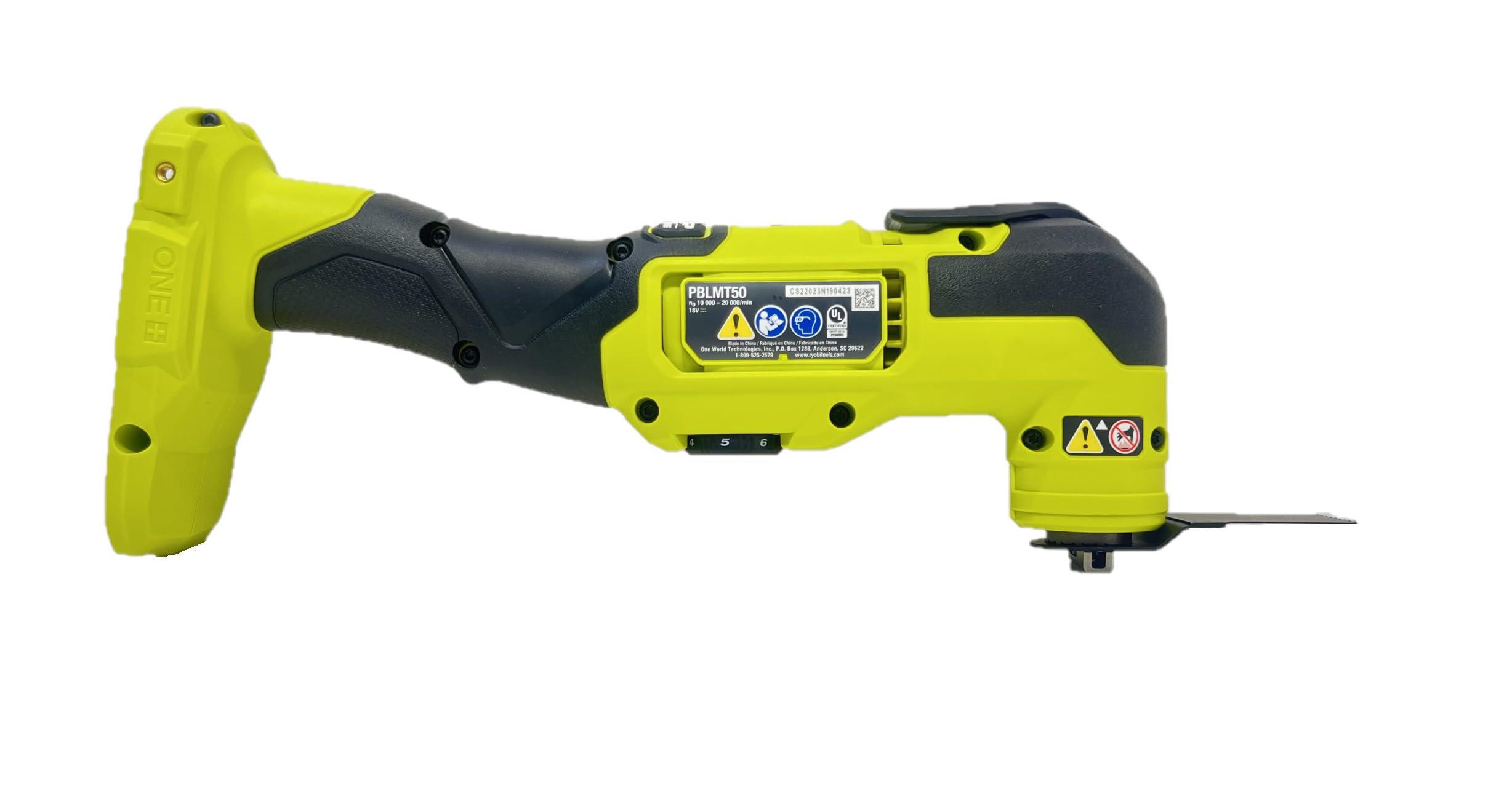 RYOBI PBLMT50B with tool-free accessory release for quick changes.