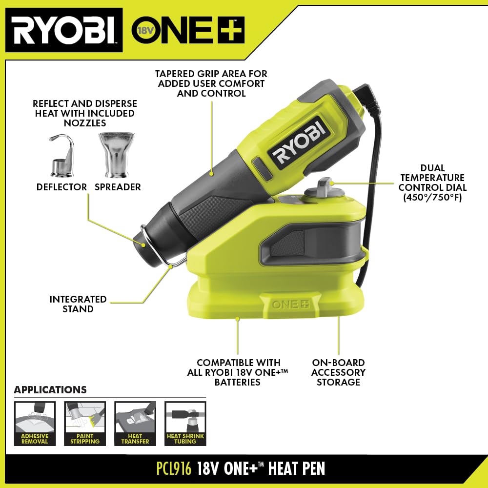 RYOBI PCL916B heat pen dual-dial close-up view for controlled heating on delicate materials