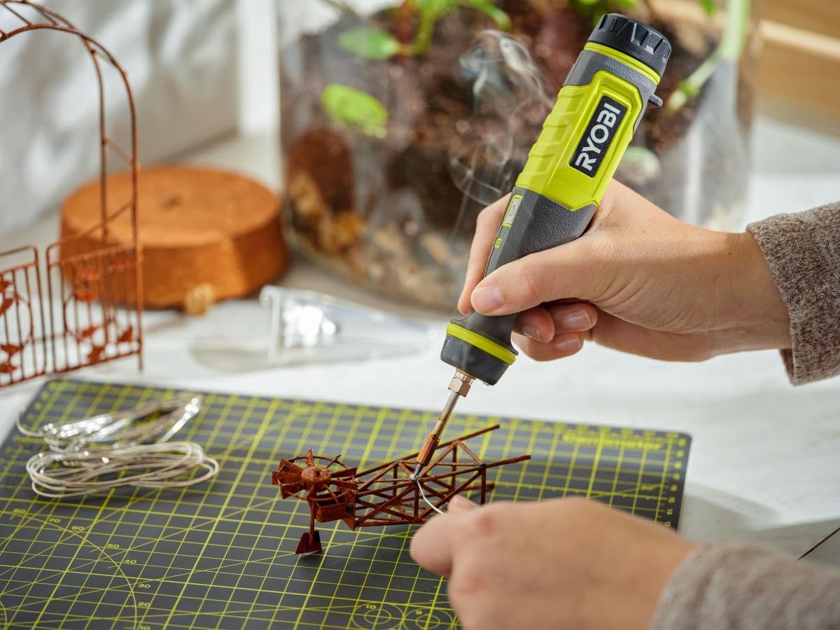 RYOBI USB Lithium Soldering Pen built-in work light for detailed soldering in dim spaces.