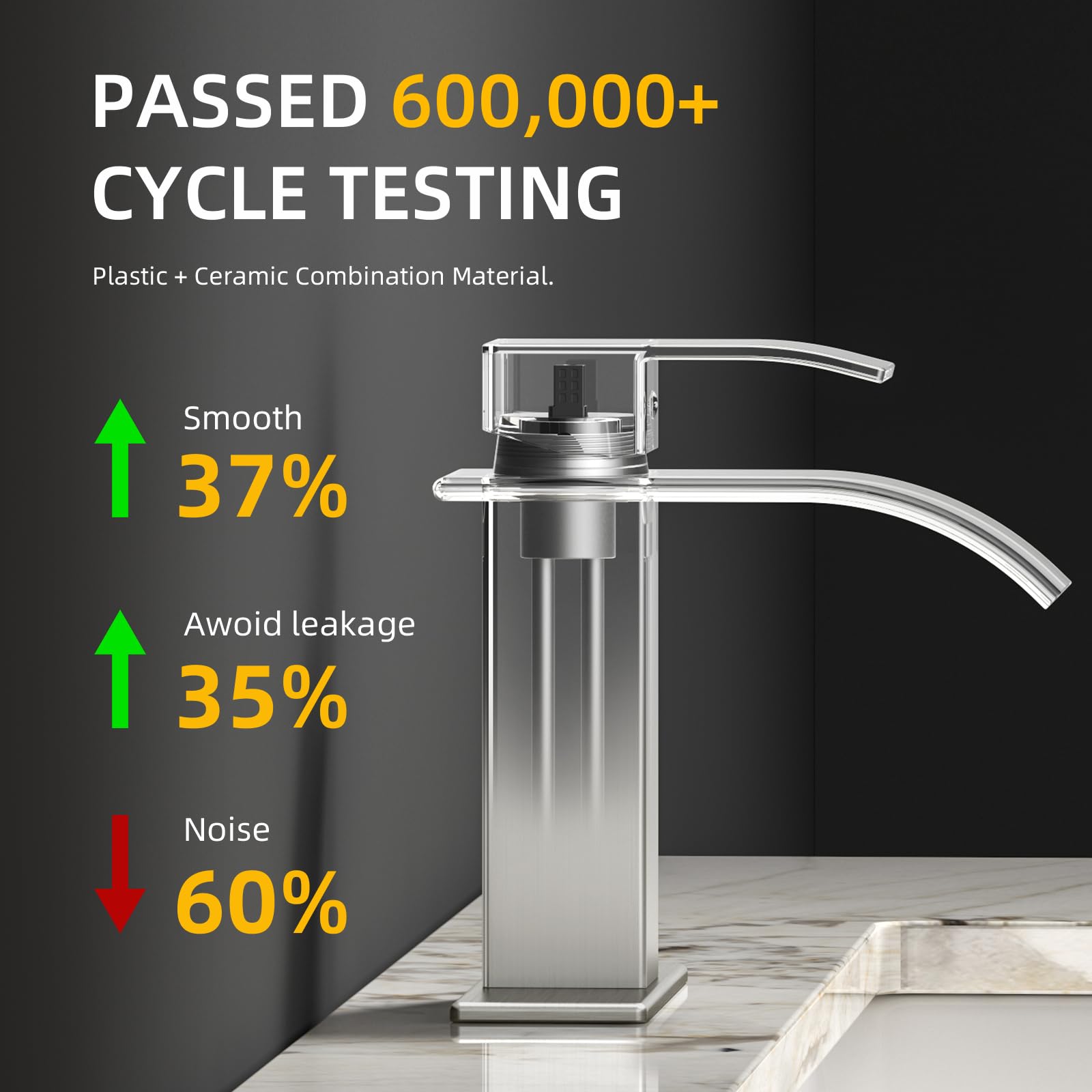 Ryuwanku faucet handle close-up highlights smooth single-handle control for precise adjustments.