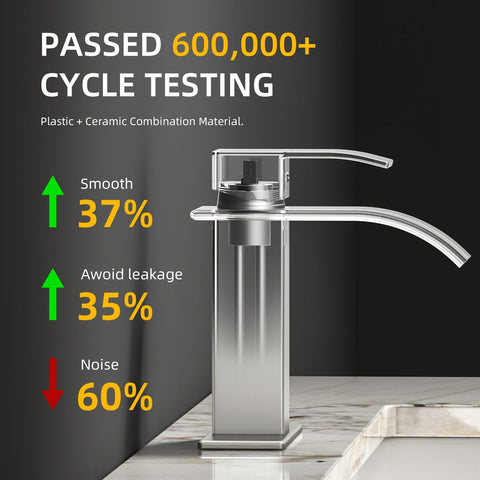 Ryuwanku faucet handle close-up highlights smooth single-handle control for precise adjustments.