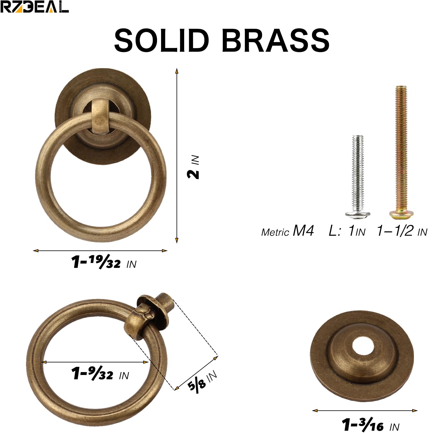 RZDEAL antique brass ring pull close-up showing smooth polish and rounded edge