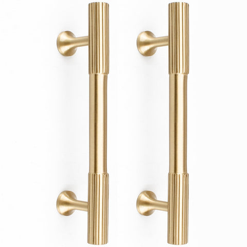 RZDEAL solid brass gold cabinet pull close-up showing brushed finish and premium feel