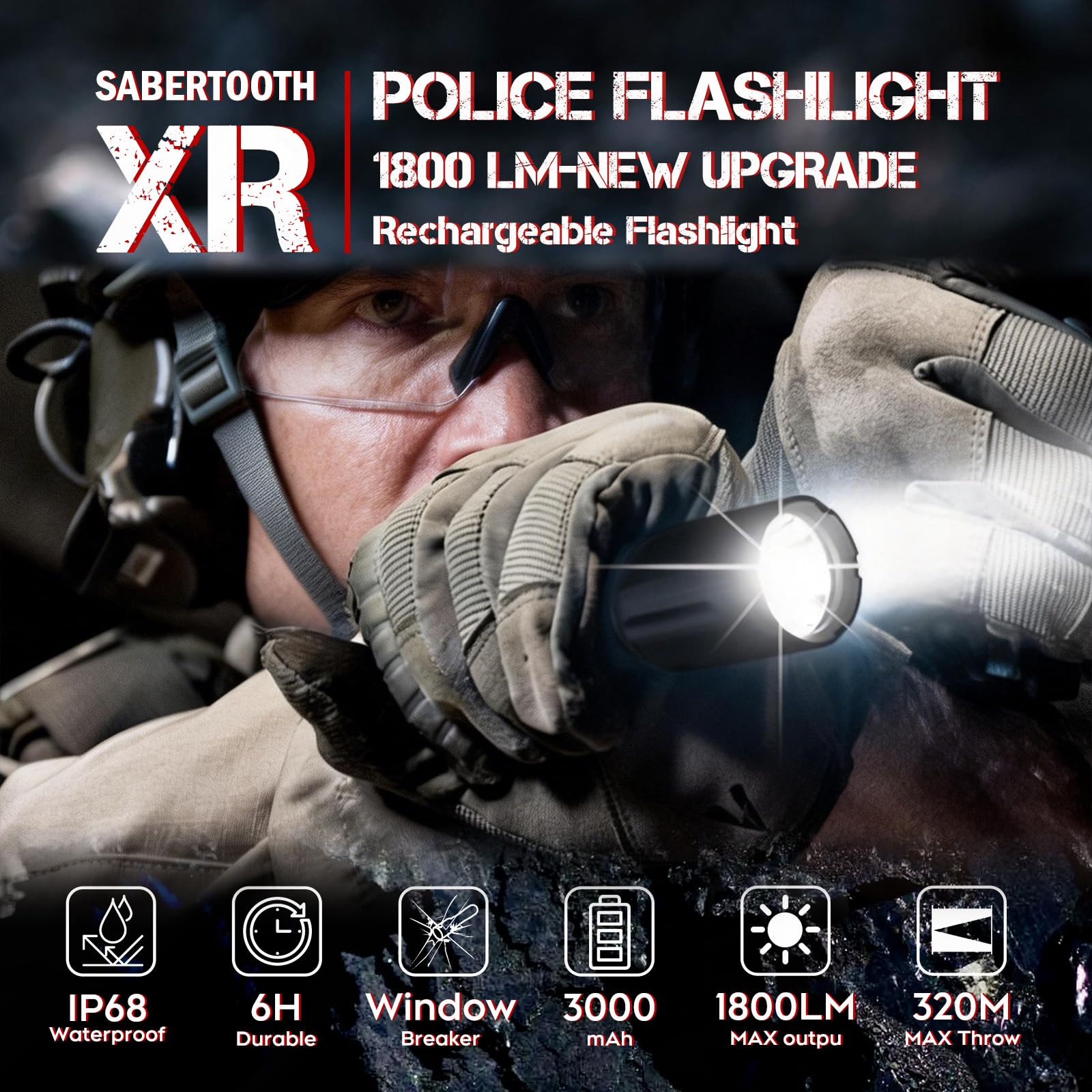 Close-up of XR3.0 burst mode switch delivering quick bright light.